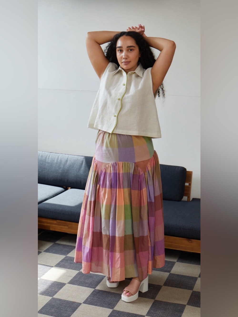 Rujuta Sheth LEILA SKIRT in MERIDA CHEX size XL - Picture 4 of 12